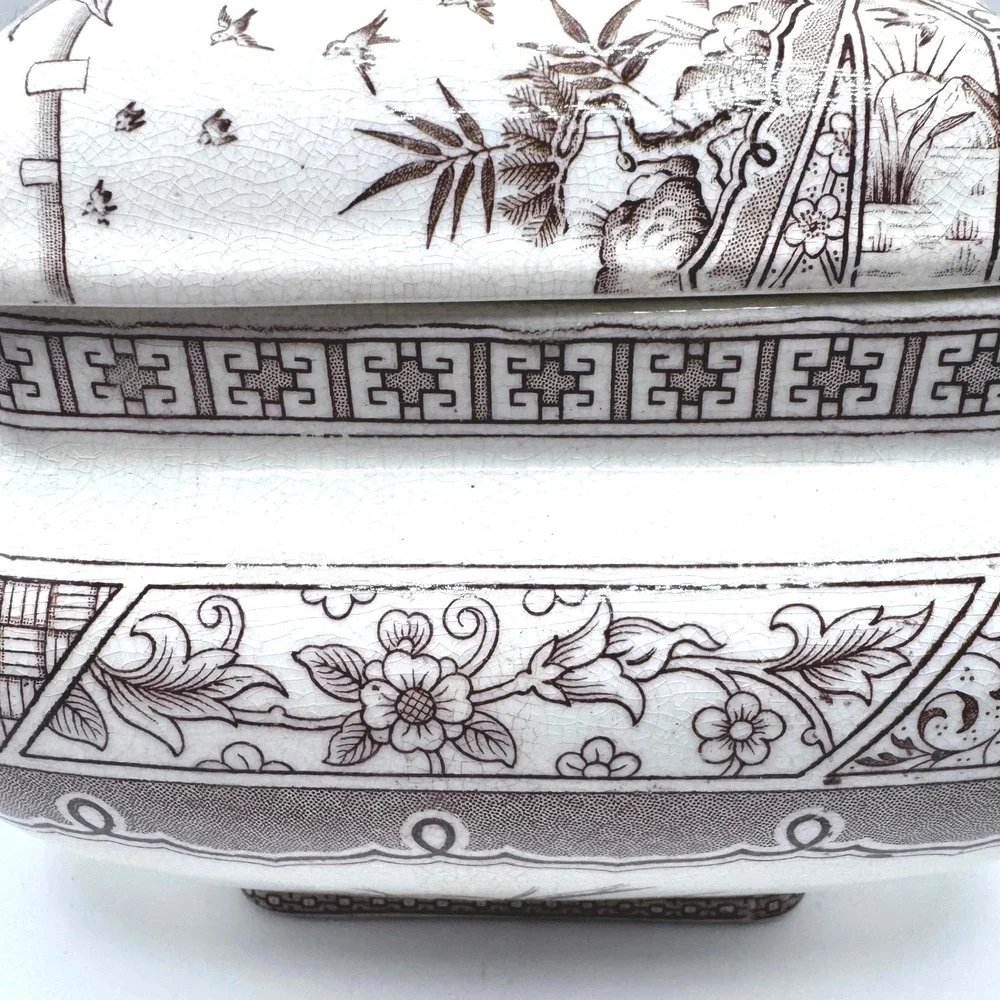 Antique Melbourne C & W‎ Late Mayers Ironstone Tureen Brown Transferware